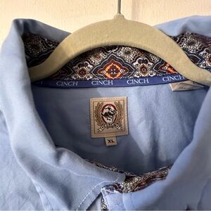 Cinch Men's Blue Shirt - Contrasting Cuff and Collar - Size XL